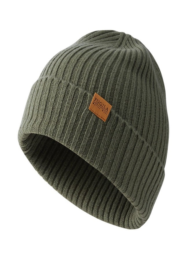 FUQILA 100% Merino Wool Cuff Beanie Hat, Unisex Warm Winter Caps Soft, Breathable & Cozy Stretchy Knitted Cuffed Cap (Absinthe Green) - Image 1